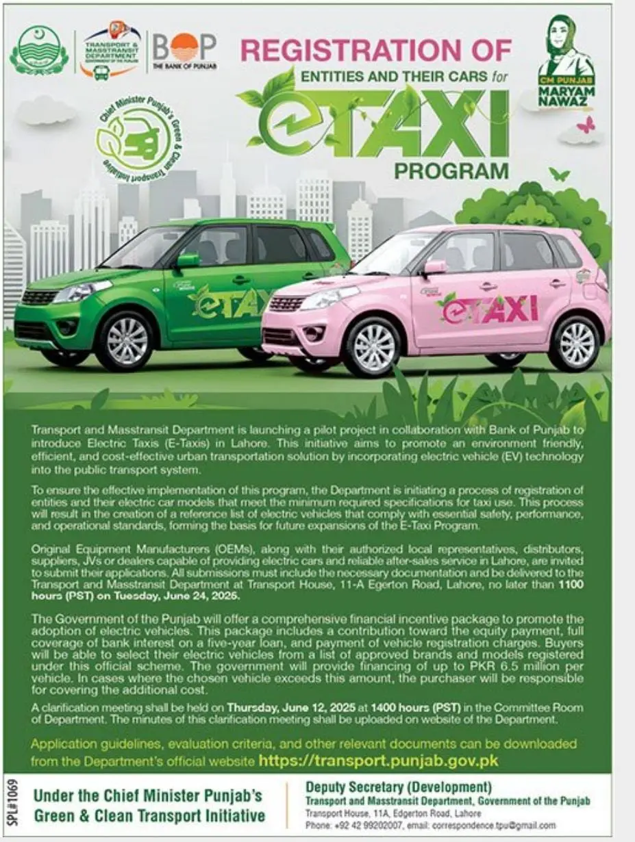 CM Punjab E-Taxi Scheme Apply Online 2025 Advertisement