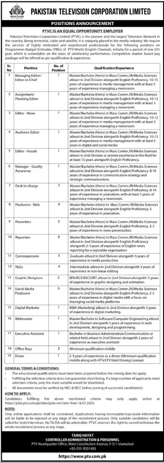 Government Media Jobs in Pakistan 2025 Advertisement