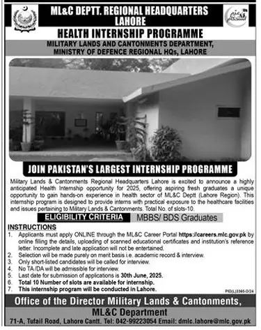 MLC Health Internship 2025 Advertisement