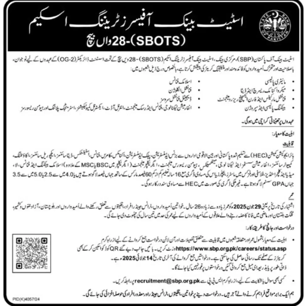 SBP Training Schemes 2025 Advertisement