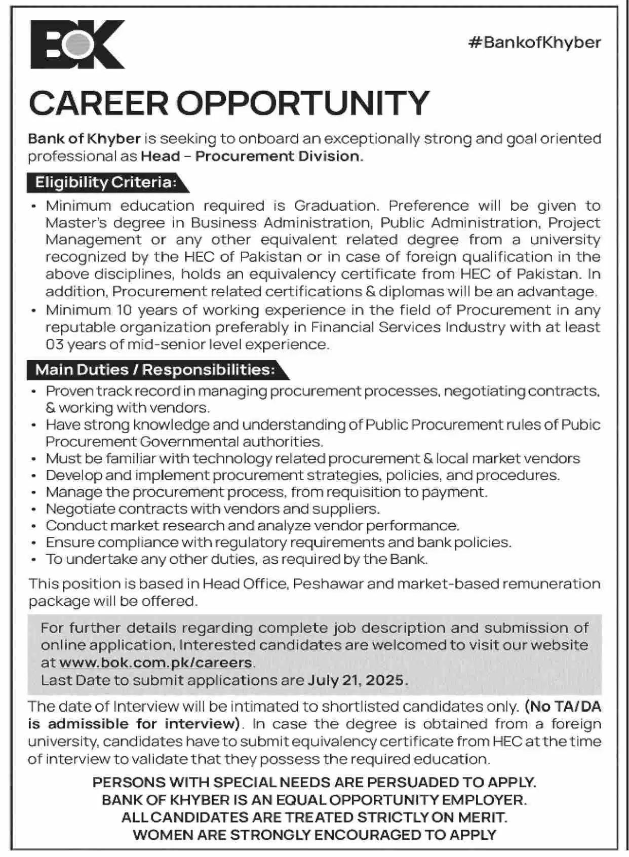 BOK Careers 2025 Advertisement