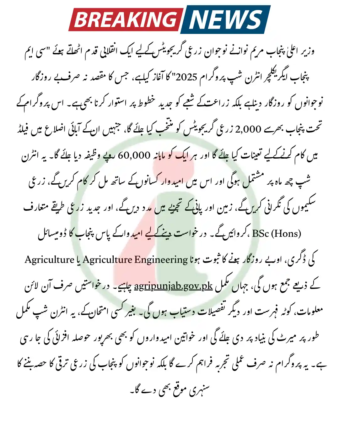 CM Punjab Agriculture Paid Internship Program 2025