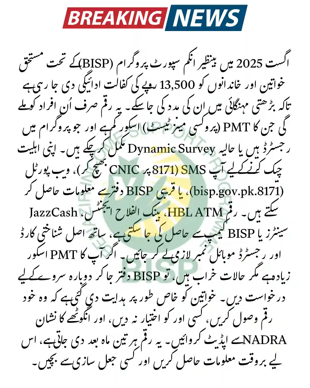 Check BISP 8171 August 2025 Payment Status