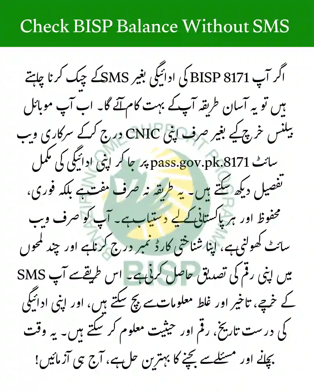 Check BISP Balance Without SMS