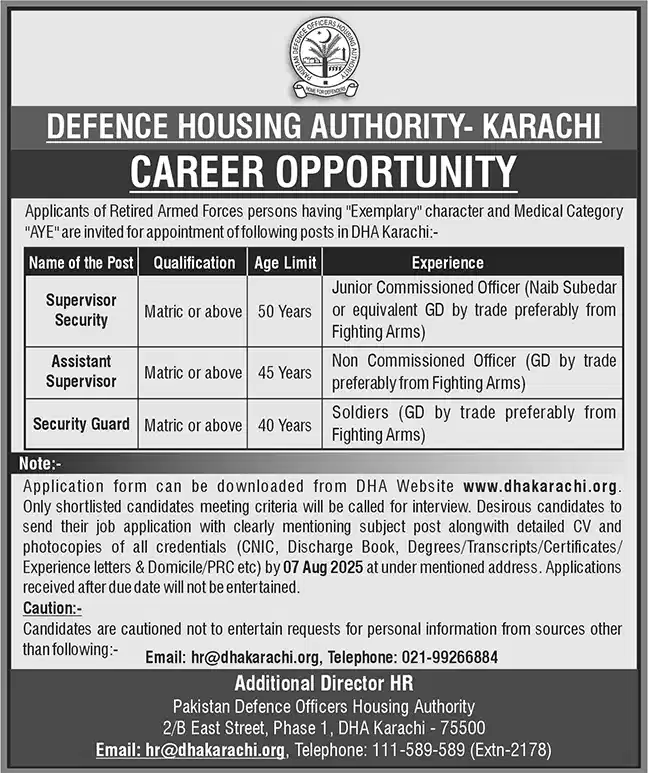 DHA Karachi Jobs 2025 Advertisement: