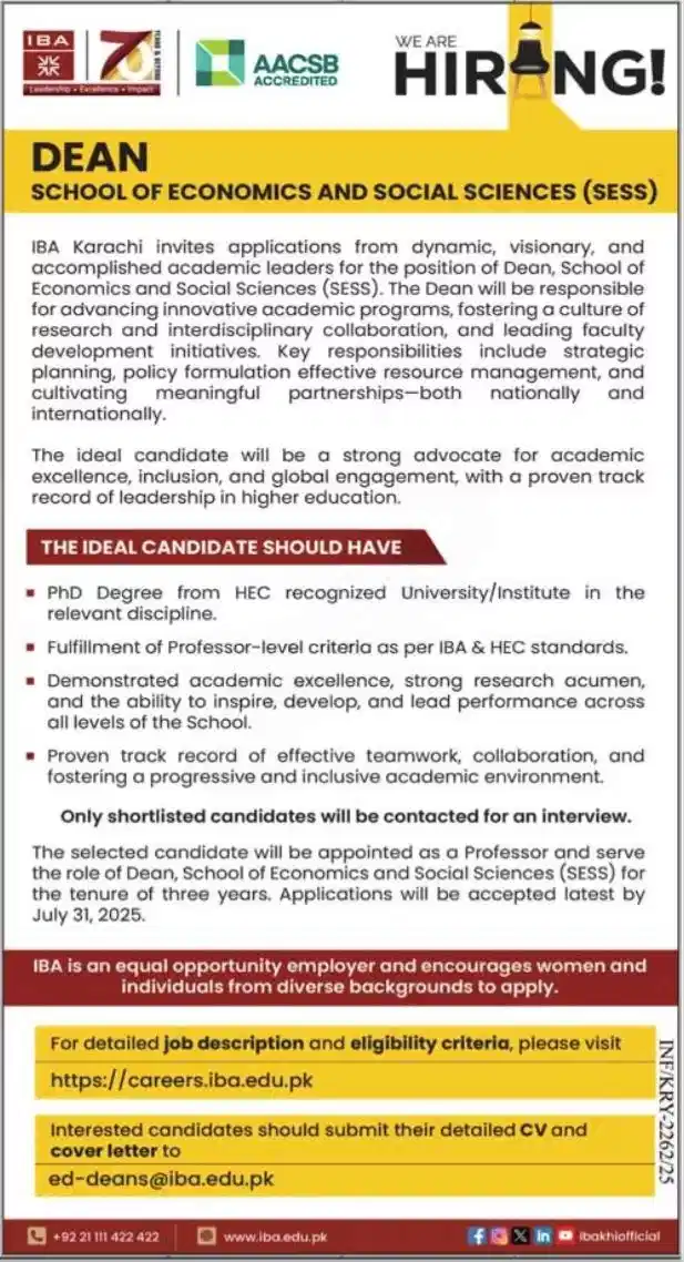 IBA Karachi Careers 2025 Advertisement