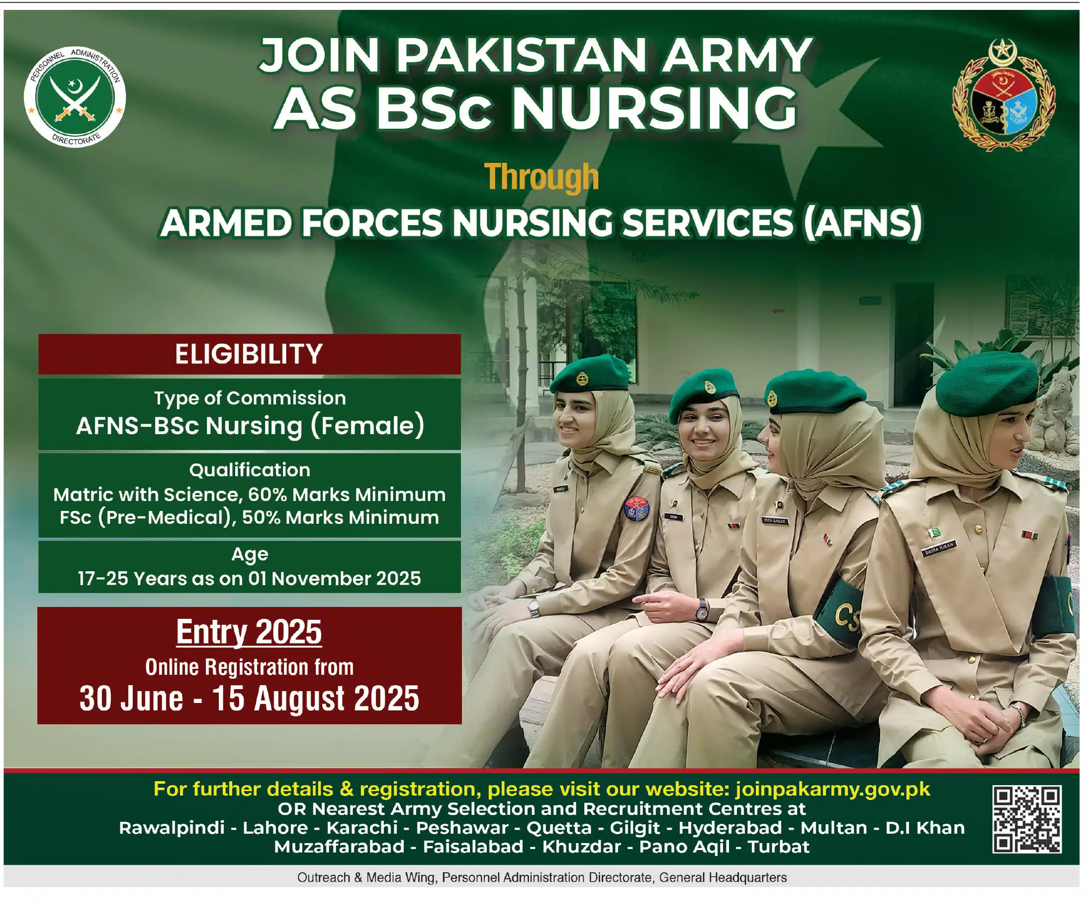 Join Pakistan Army as BSc Nursing Jobs 2025 Advertisement