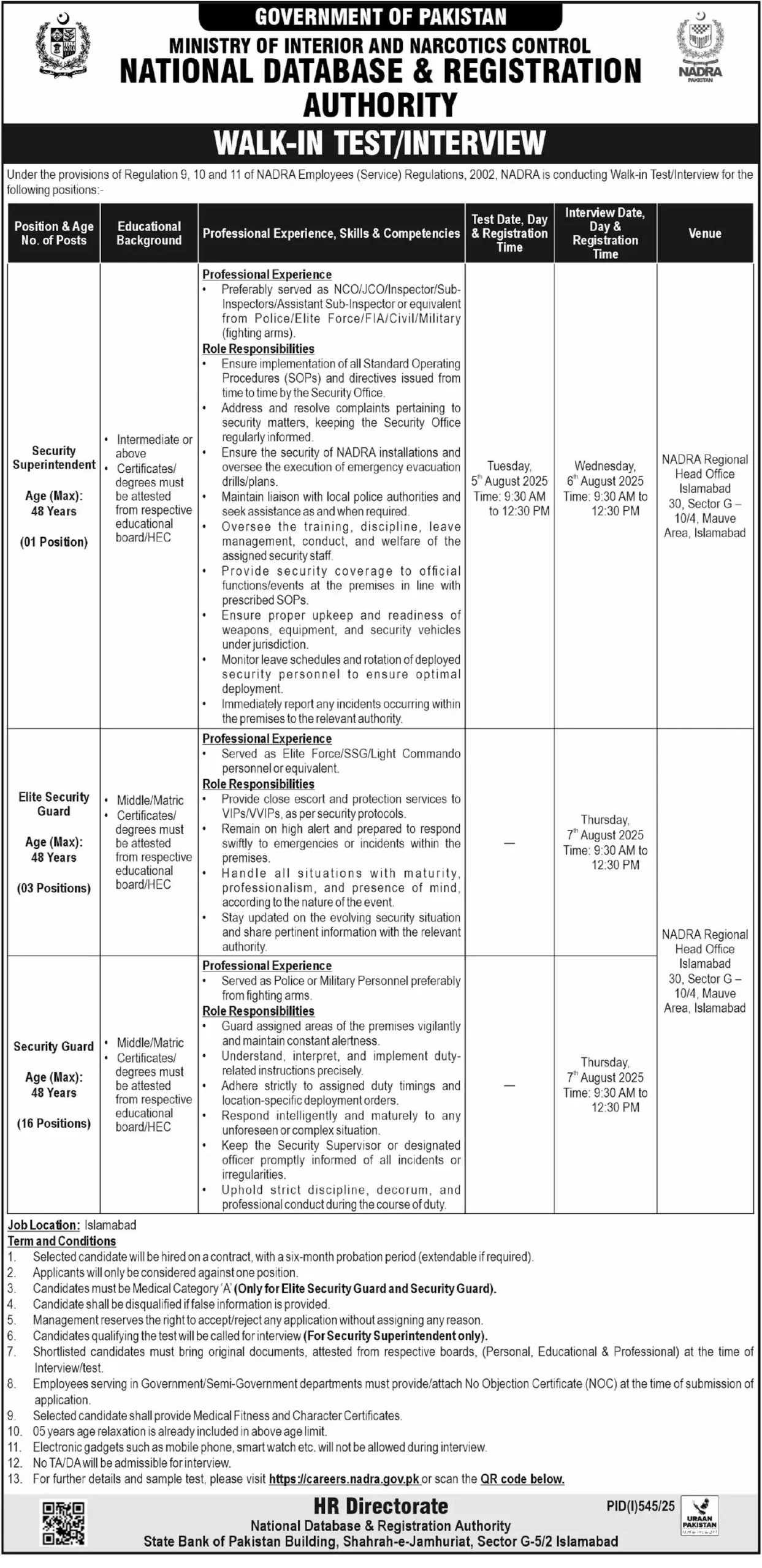 NADRA Careers 2025 Advertisement