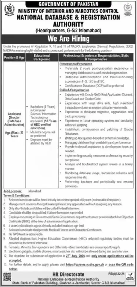 NADRA Islamabad Jobs 2025 Advertisement