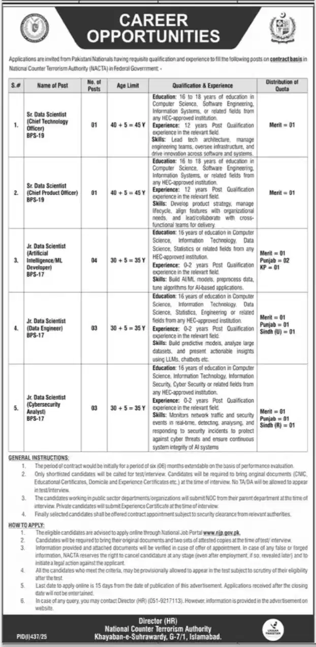NCTA Jobs in Pakistan 2025 Advertisement