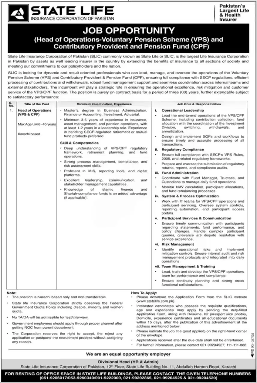 SLIC Careers 2025 Advertisement