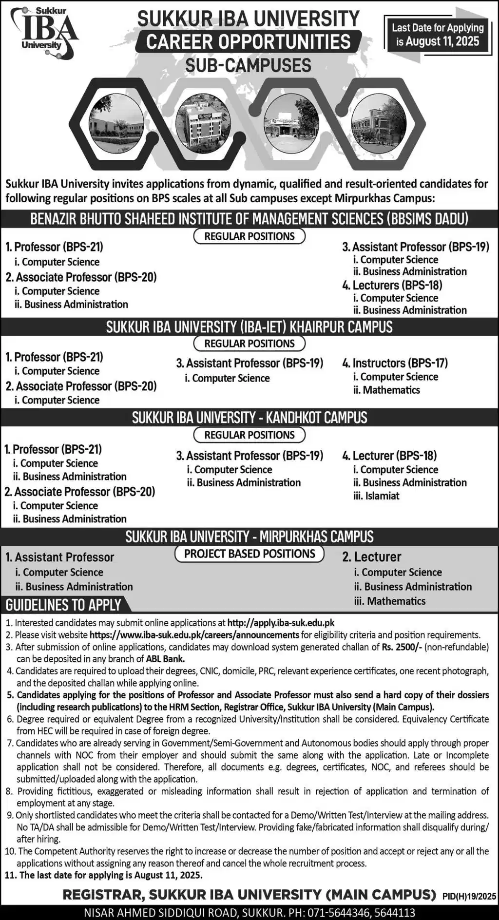 Sukkur IBA University Recruitment 2025 Advertisement