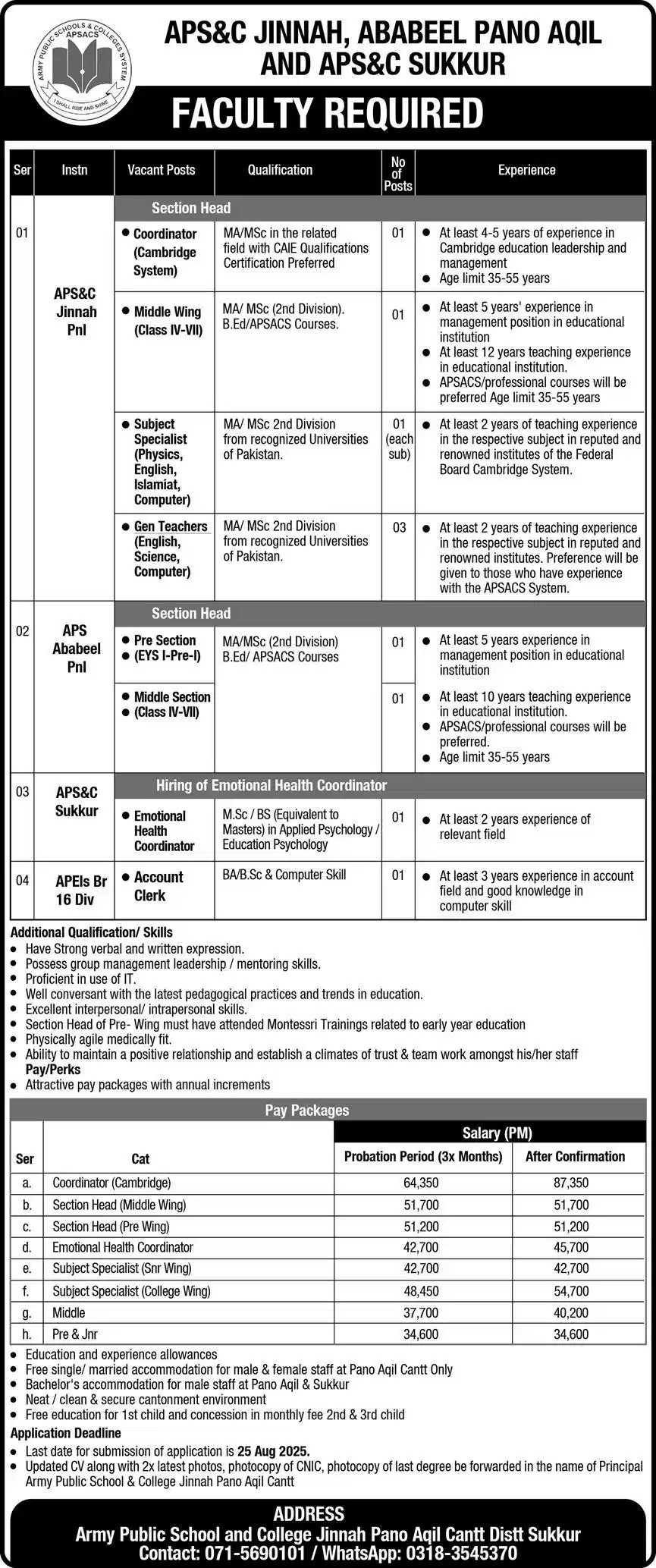 APSACS Recruitment 2025 Advertisement
