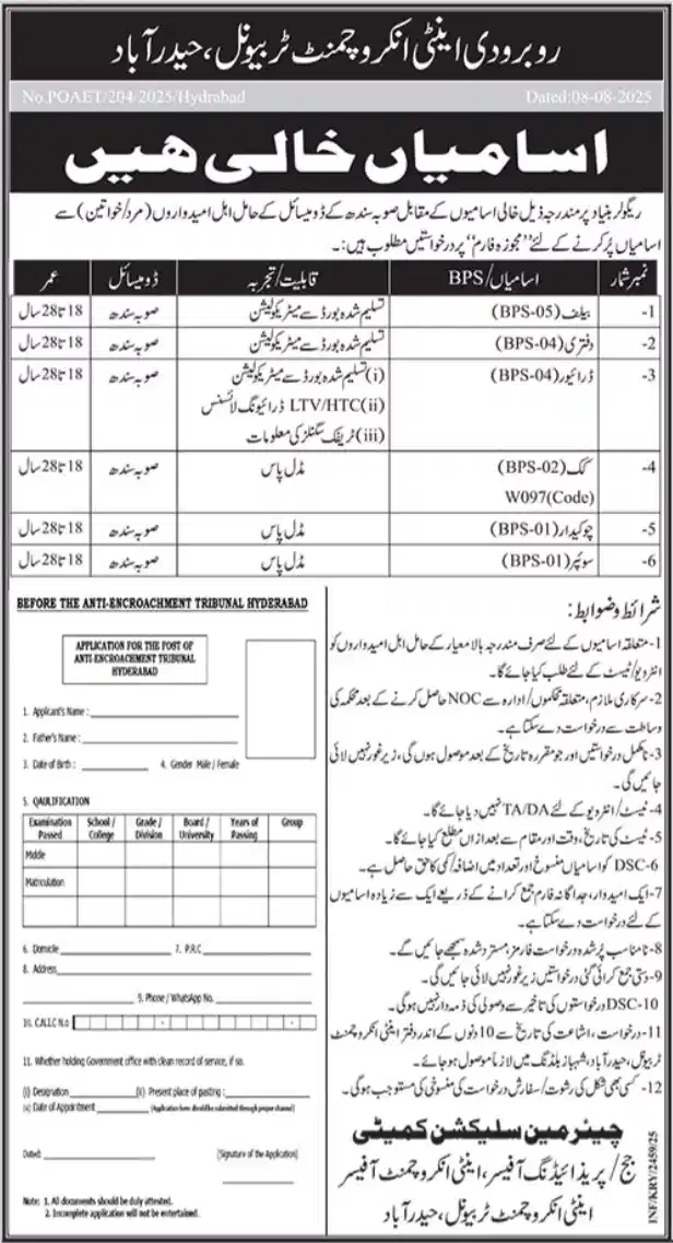 Anti Encroachment Tribunal Hyderabad Jobs 2025 Advertisement