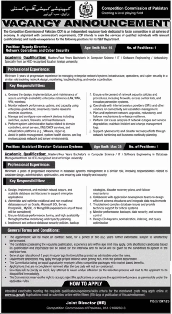 Competition Commission Pakistan Jobs 2025 Advertisement
