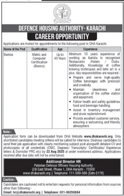 DHA Karachi Careers 2025 Advertisement: