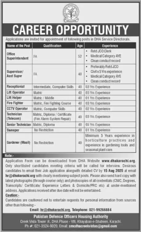 DHA Karachi Recruitment 2025 Advertisement