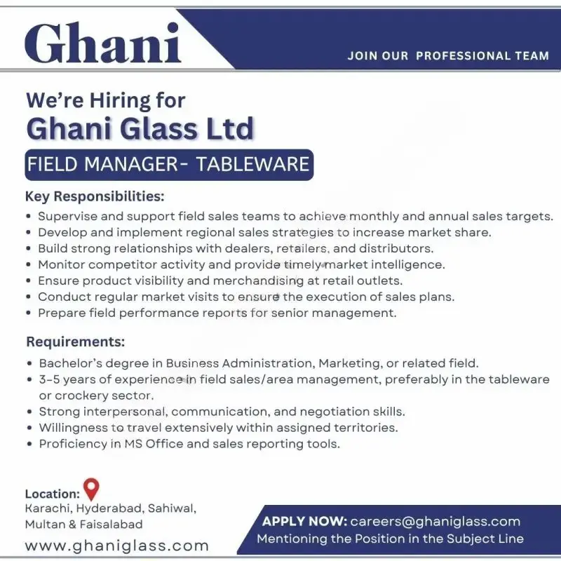 Ghani Glass Ltd Careers 2025 Advertisement