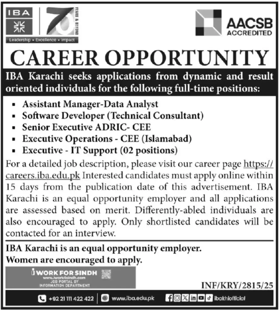 IBA Karachi Career Opportunity 2025 Advertisement: