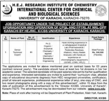 ICCBS Karachi Jobs 2025 Advertisement
