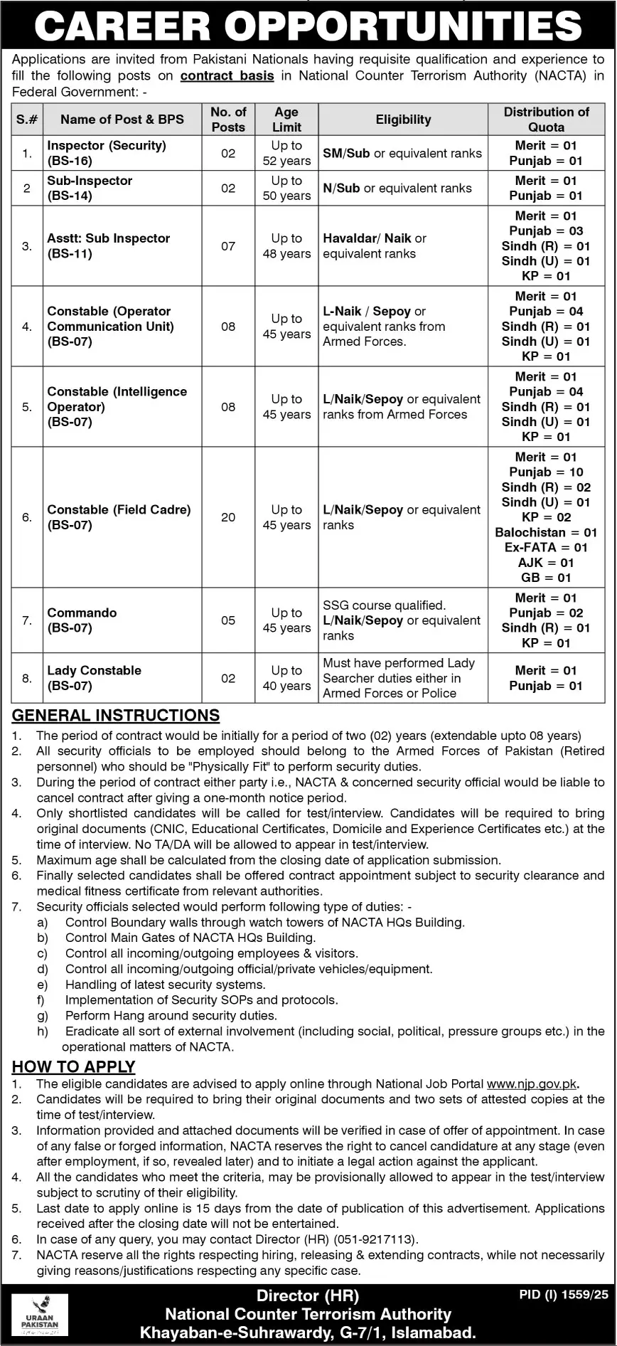 NACTA Jobs 2025 Advertisement