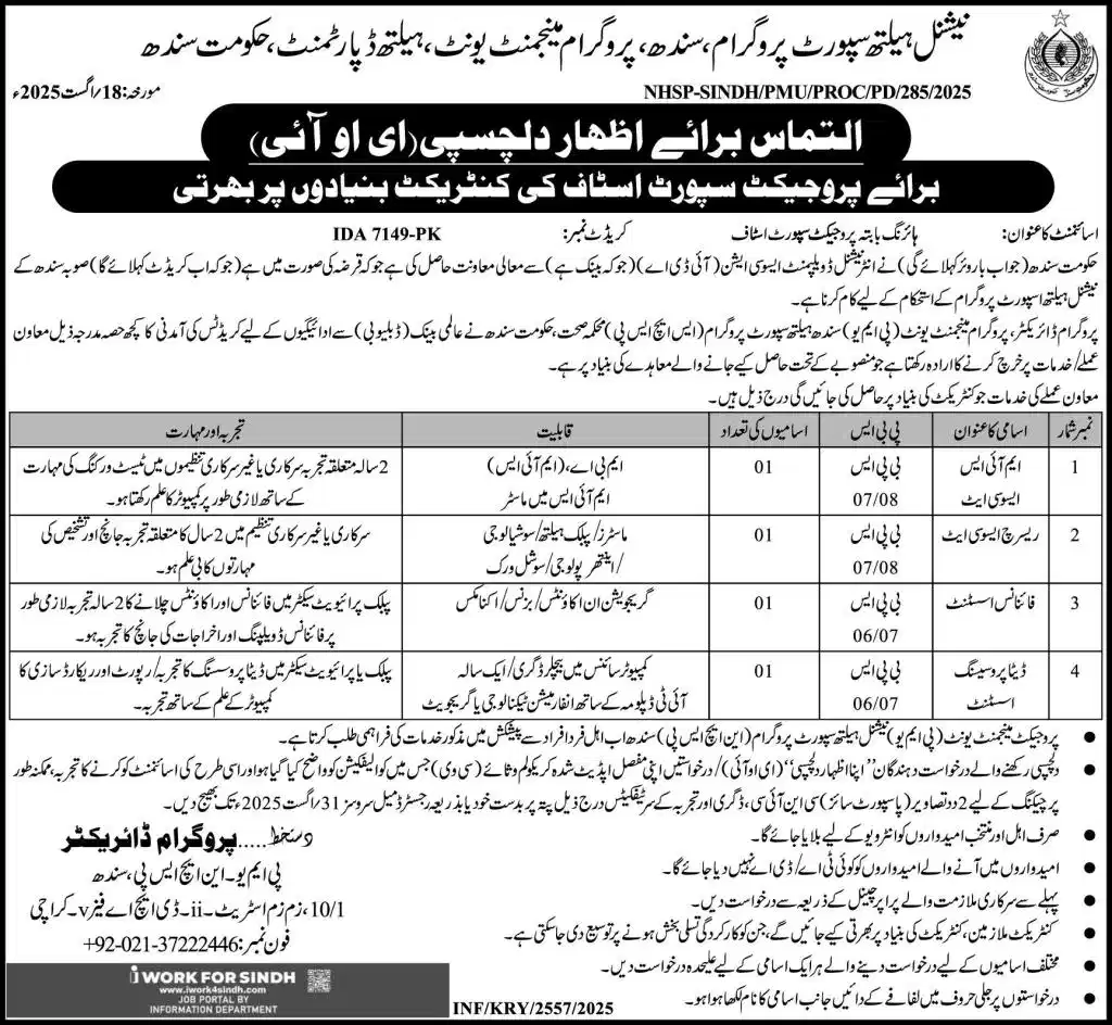 NHSP Sindh Program Careers 2025 Advertisement: