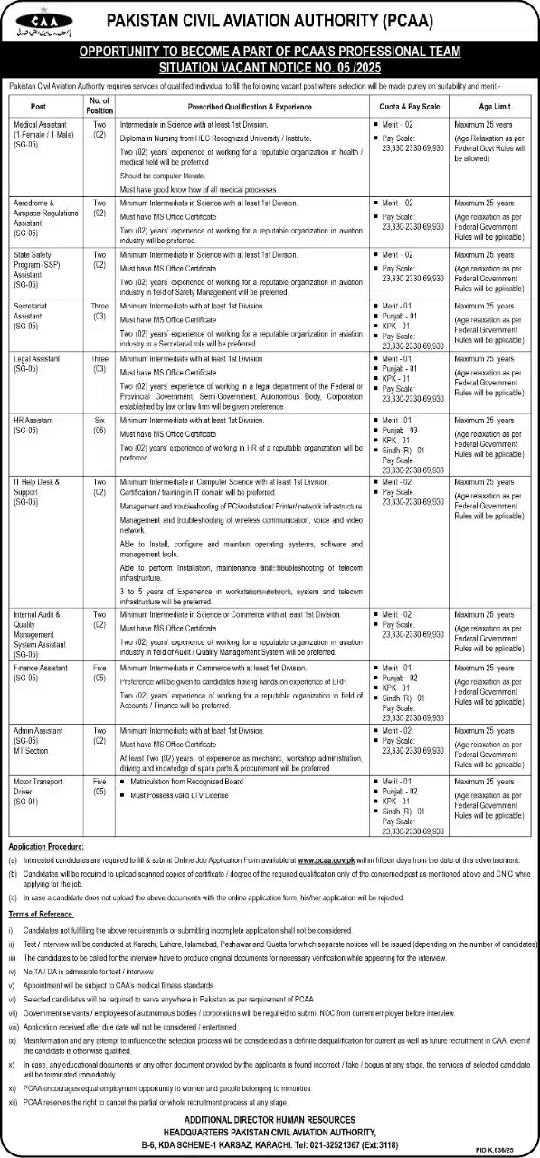 PCAA Jobs 2025 Advertisement