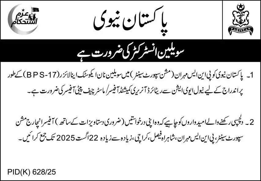 Pak Navy Karachi Jobs 2025 Advertisement