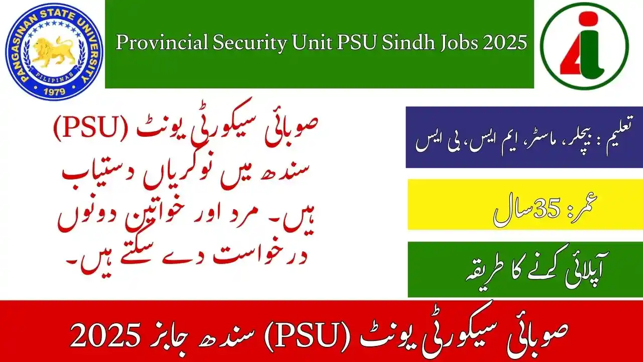Provincial Security Unit PSU Sindh Jobs 2025