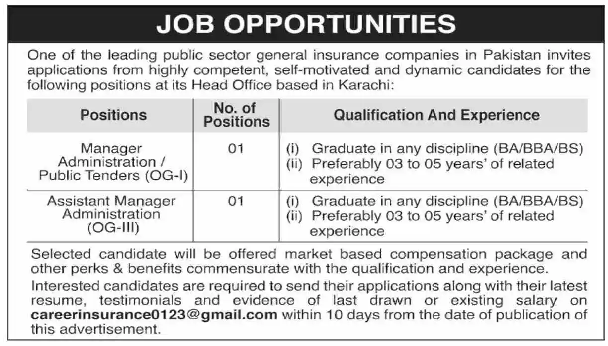 Public Sector General Insurance Company Jobs 2025 Advertisement