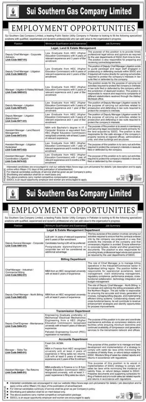 www.ssgc.com.pk Careers 2025 Advertisement: