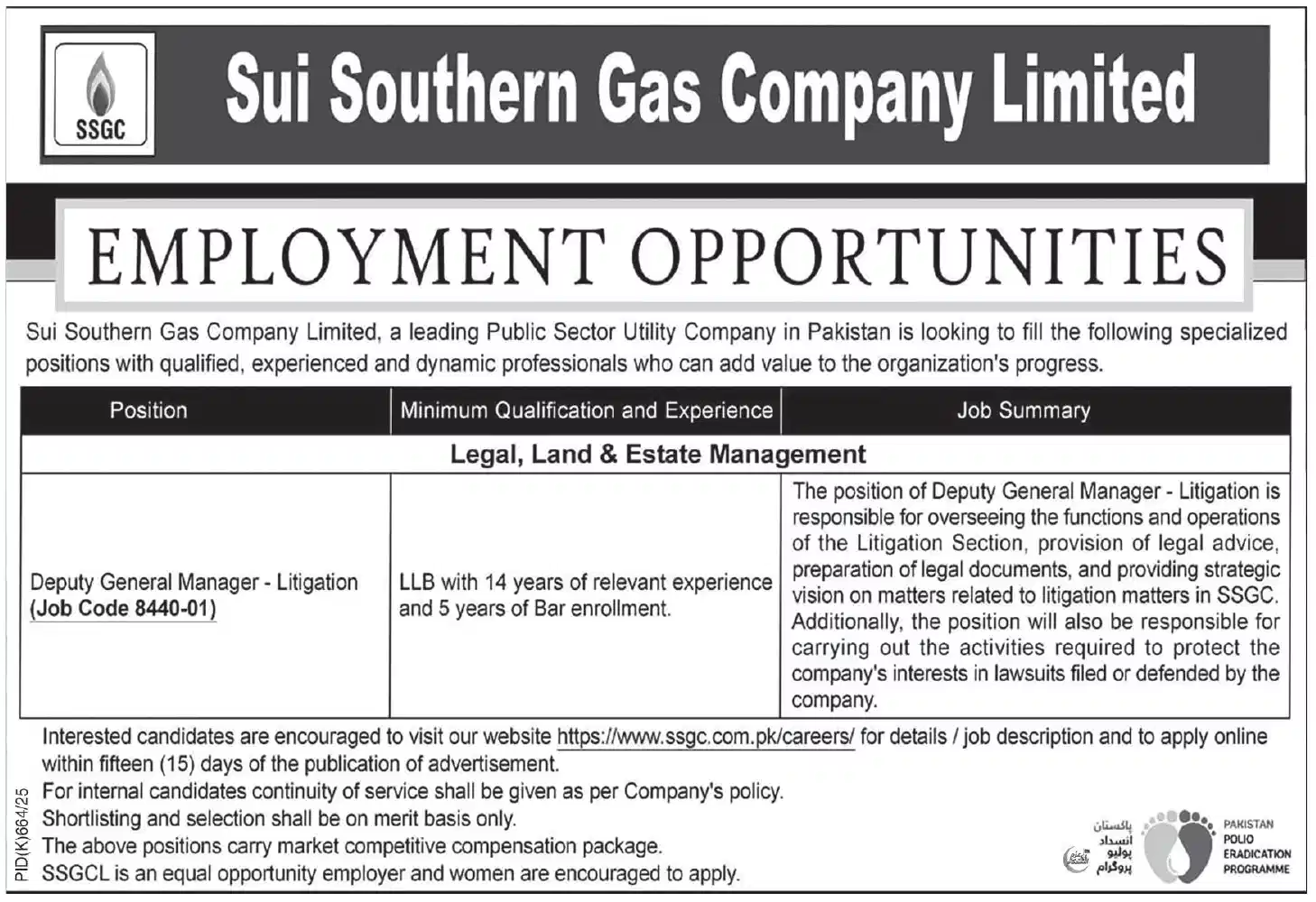SSGC Careers 2025 Advertisement: