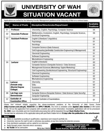 University of Wah Jobs 2025 Advertisement