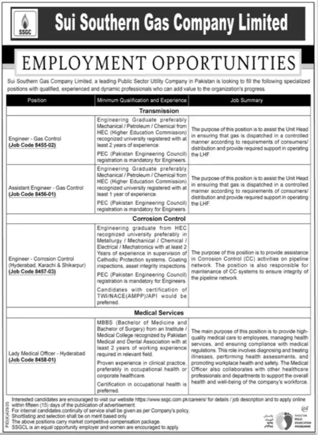 www.ssgc.com.pk Careers 2025 Advertisement