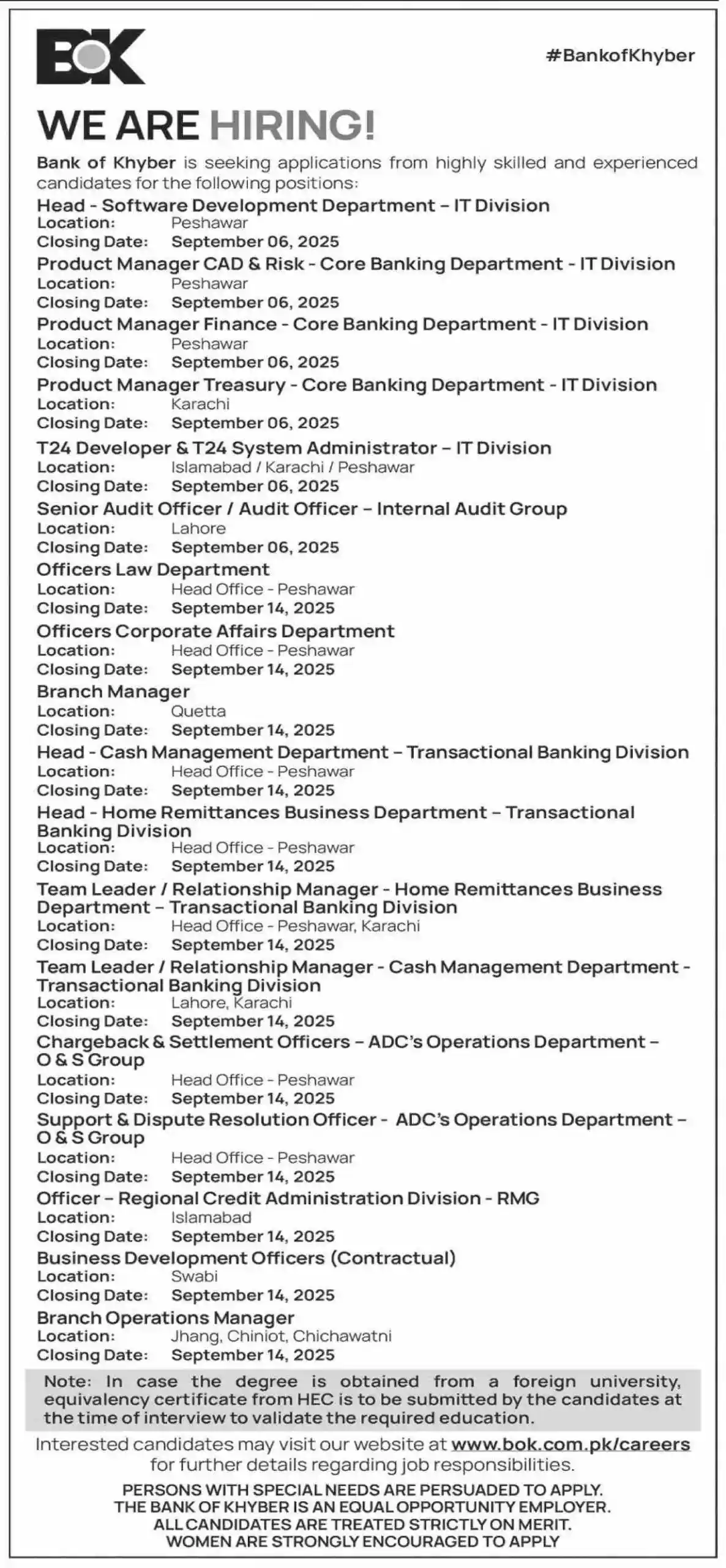 BOK Careers 2025 Advertisement: