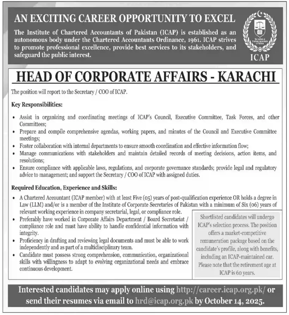 ICAP Karachi Jobs 2025 Advertisement