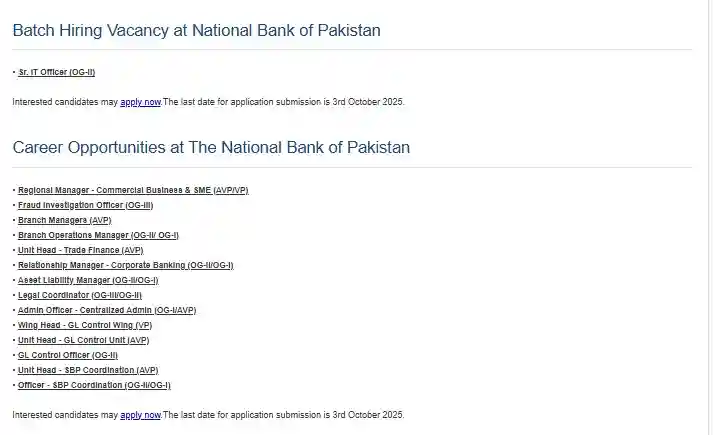 NBP Careers 2025 Advertisement: