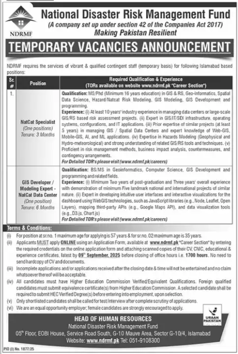 NDRMF Careers 2025 Advertisement:
