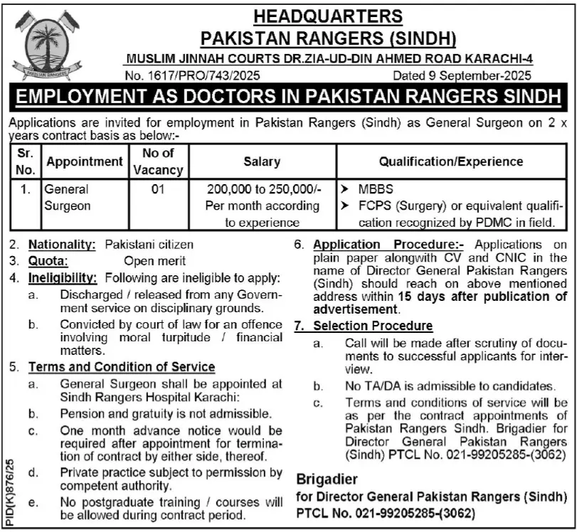 Pakistan Rangers Recruitment 2025 Advertisement: