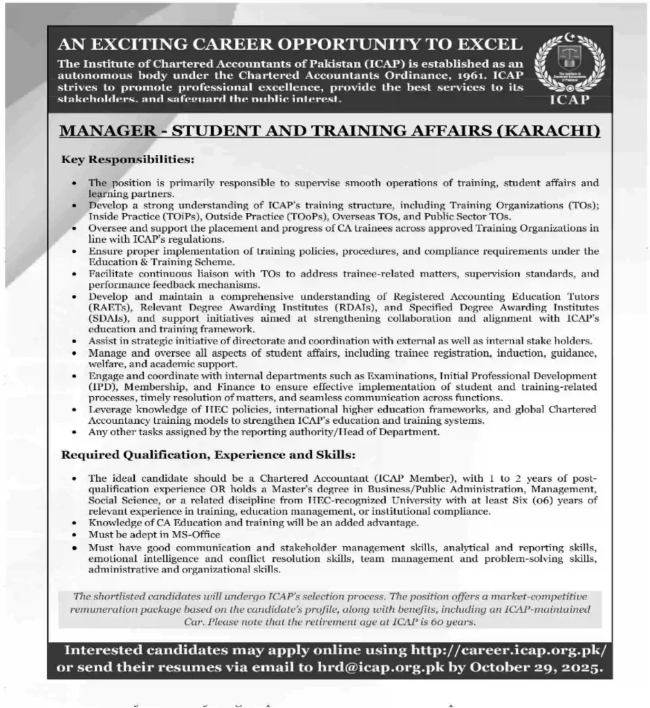 ICAP Karachi Jobs 2025 Advertisement