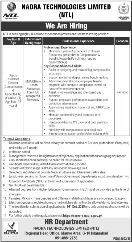 NTL Jobs 2025 Advertisement
