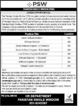 PSW Karachi Jobs 2025 Advertisement