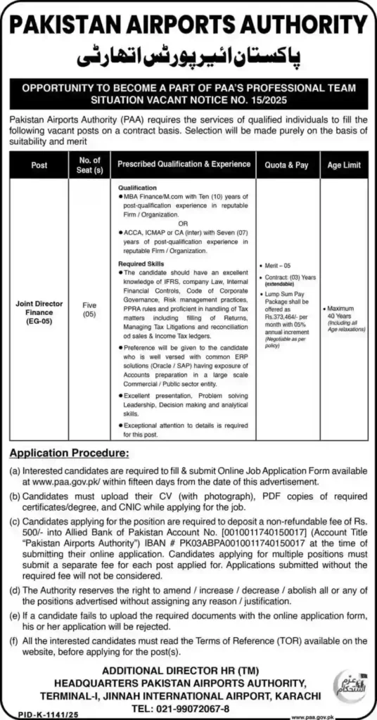 Pakistan Airports Authority Recruitment 2025 Advertisement