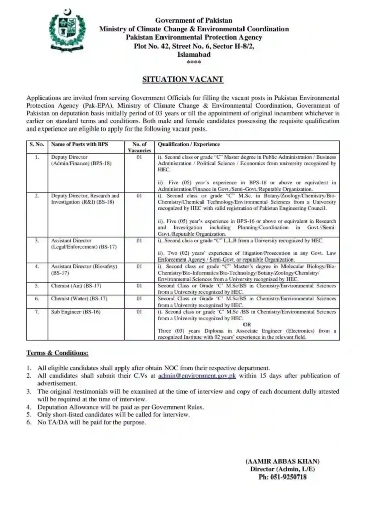 Pakistan Environmental Protection Agency Jobs 2025