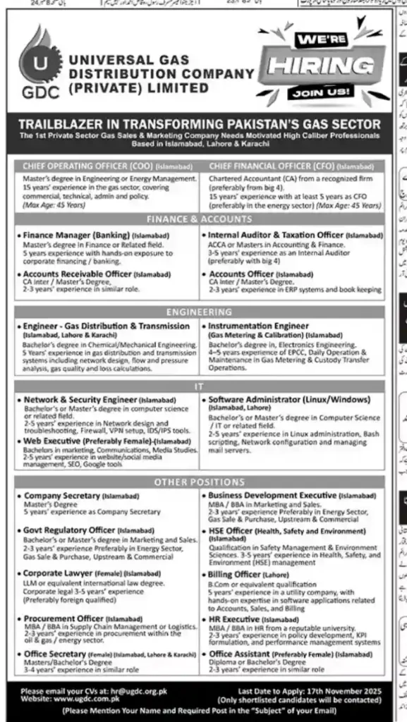 UGDC Pakistan Jobs 2025 Advertisement