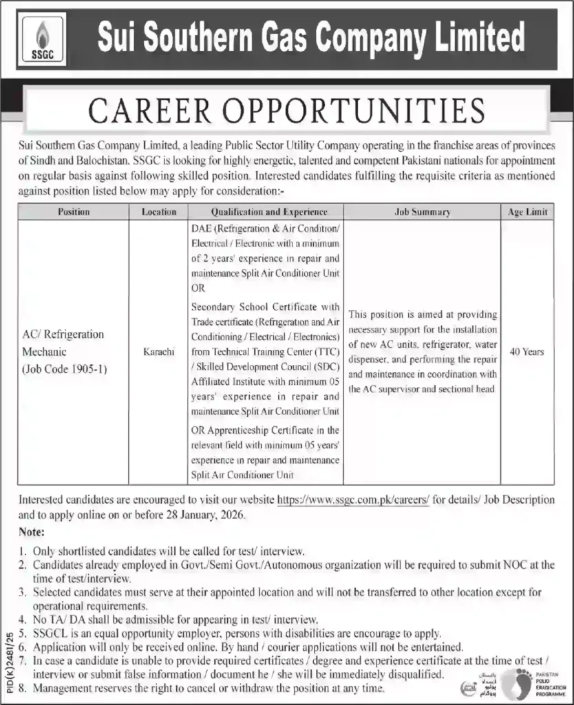 Karachi SSGC Jobs 2026