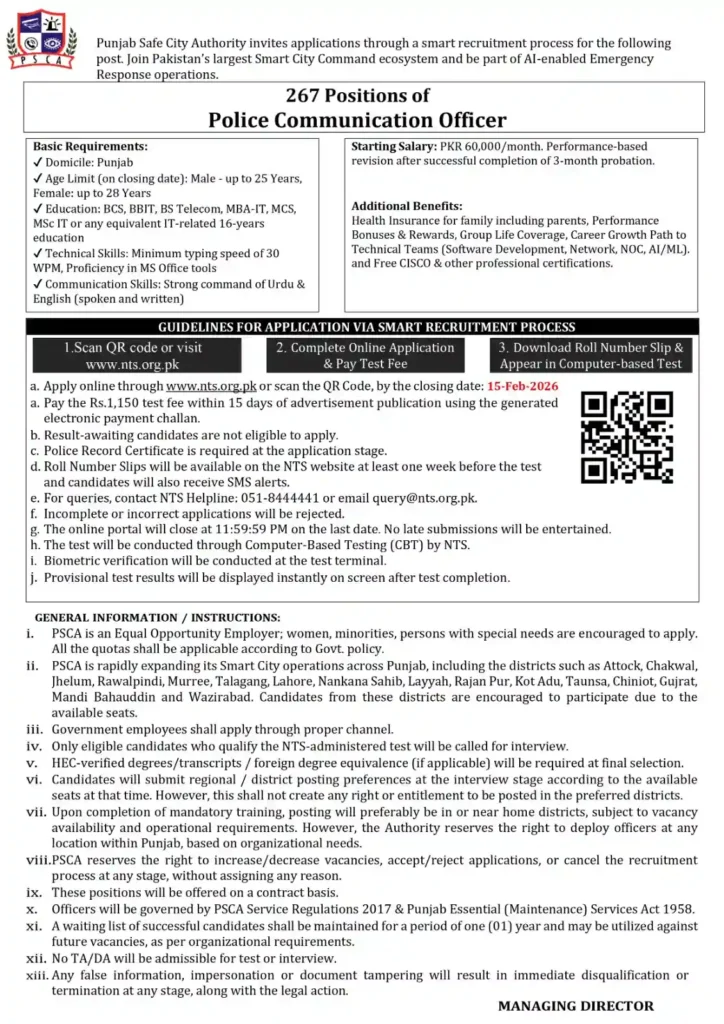 Punjab Safe Cities Authority PSCA Jobs 2026