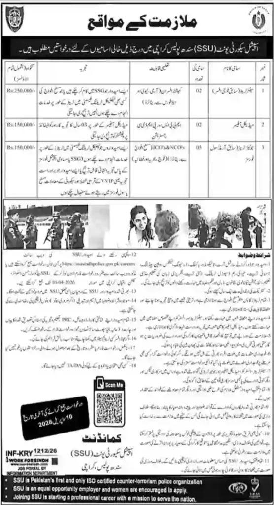 SSU Sindh Police Jobs 2026