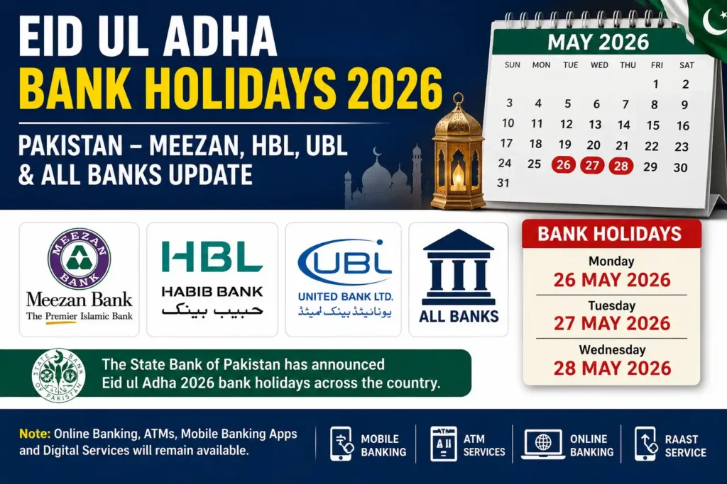 Eid ul Adha Bank Holidays 2026 Pakistan – Meezan, HBL, UBL & All Banks Update