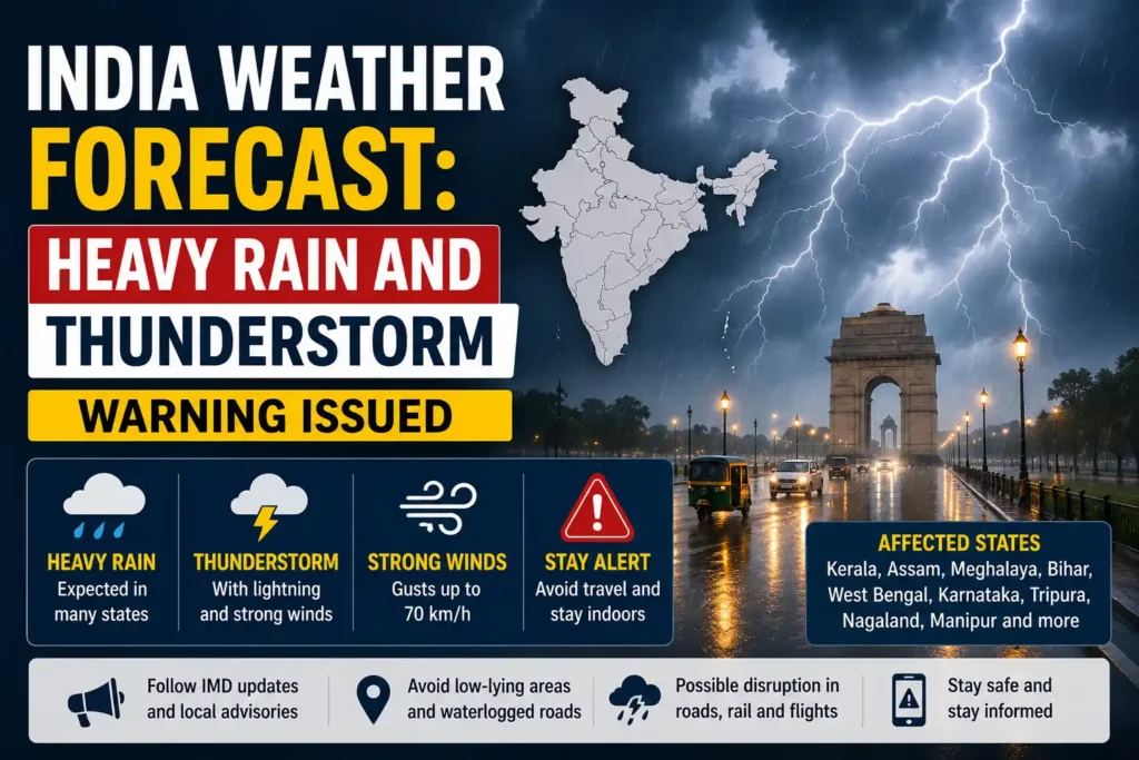 India Weather Forecast Heavy Rain and Thunderstorm Warning Issued